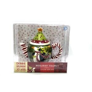 Debbie Mumm CIB Holiday Ceramic Teapot Color And Joy Penguin Christmas Tree New